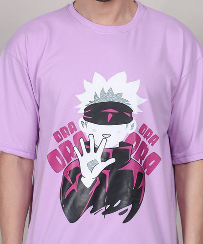 Purple Cotton Oversized T-Shirt for Men – Half Sleeve, Lightweight, Graphic Front Print