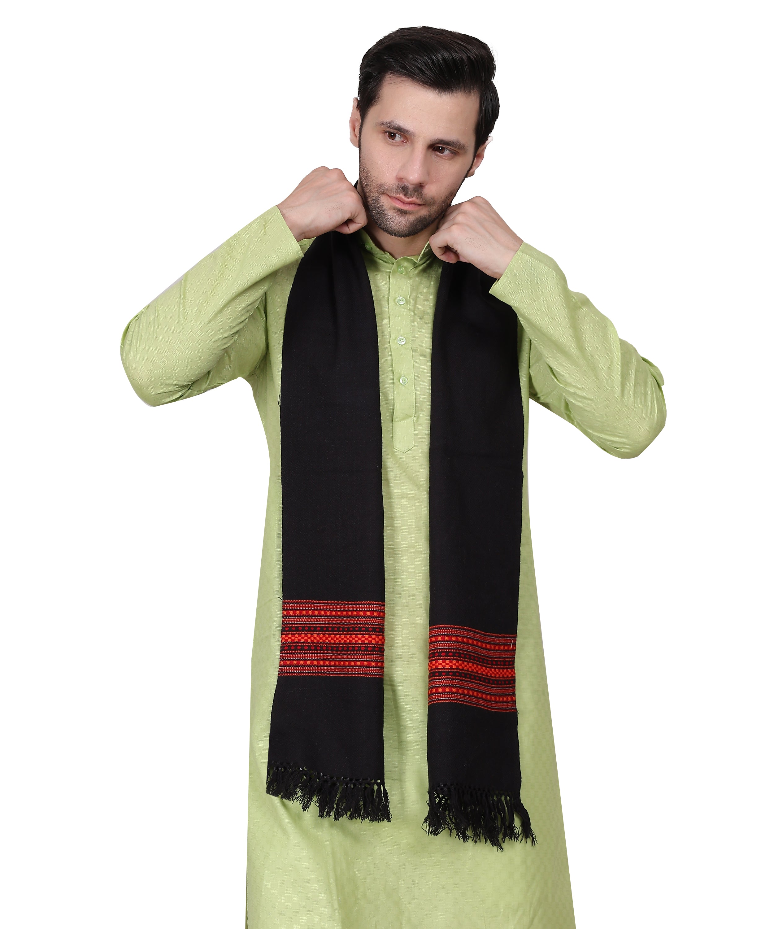 Kullu Pure Handwoven Woollen Black Muffler – Featuring Premium Embroidered Patti Designs