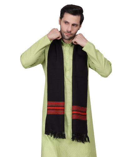 Kullu Pure Handwoven Woollen Black Muffler – Featuring Premium Embroidered Patti Designs
