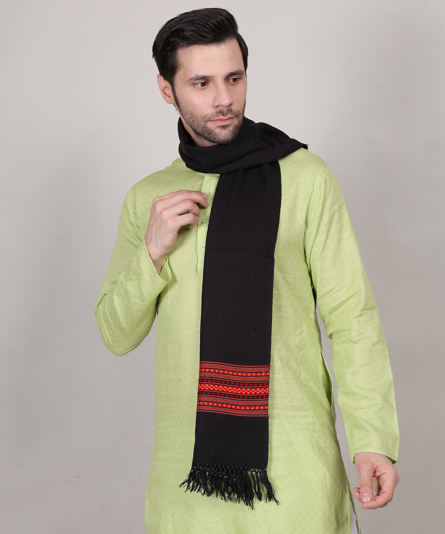 Kullu Pure Handwoven Woollen Black Muffler – Featuring Premium Embroidered Patti Designs