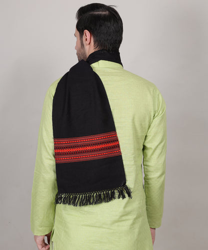 Kullu Pure Handwoven Woollen Black Muffler – Featuring Premium Embroidered Patti Designs