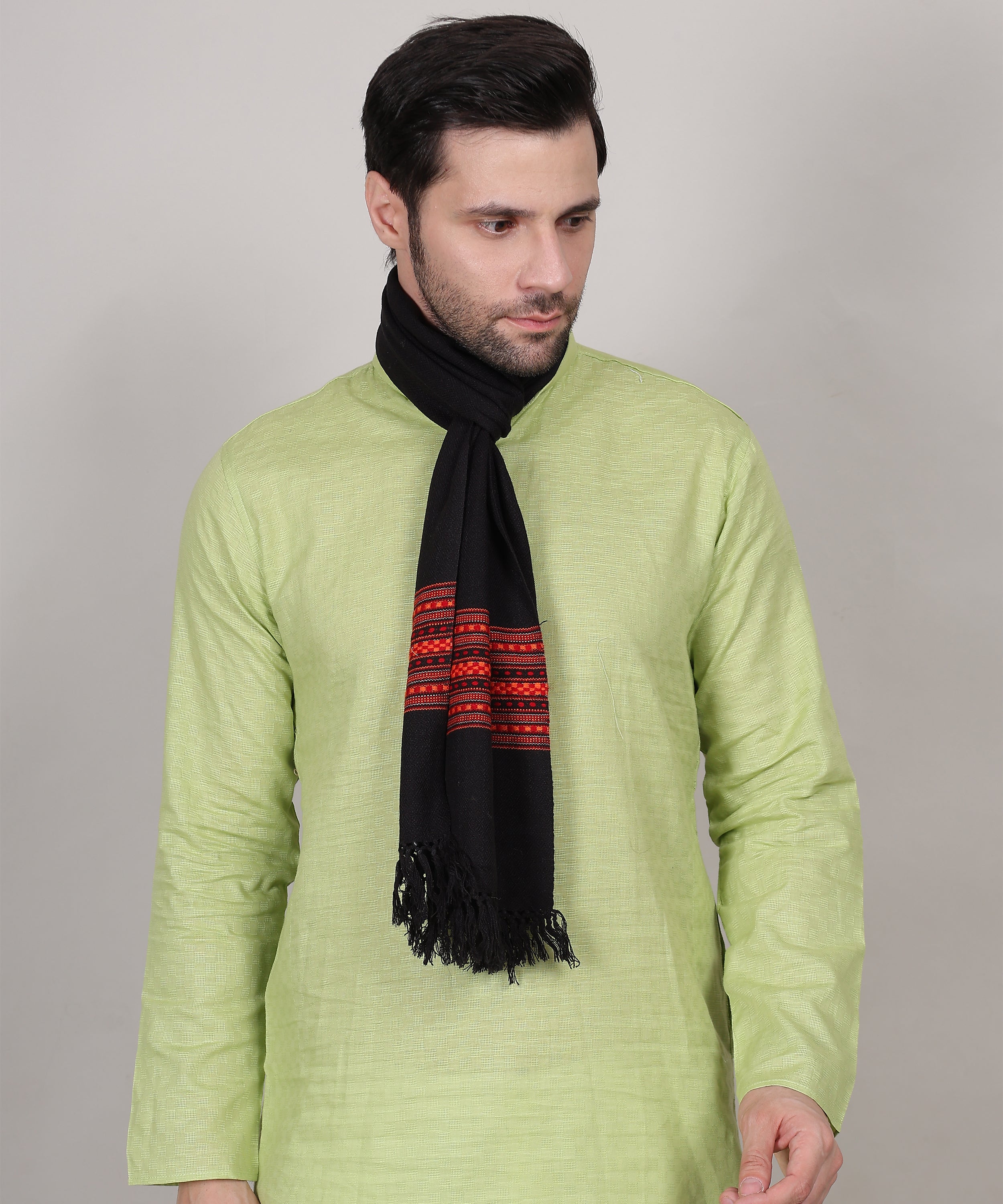 Kullu Pure Handwoven Woollen Black Muffler – Featuring Premium Embroidered Patti Designs
