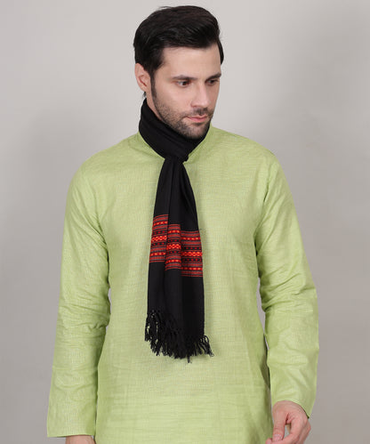 Kullu Pure Handwoven Woollen Black Muffler – Featuring Premium Embroidered Patti Designs