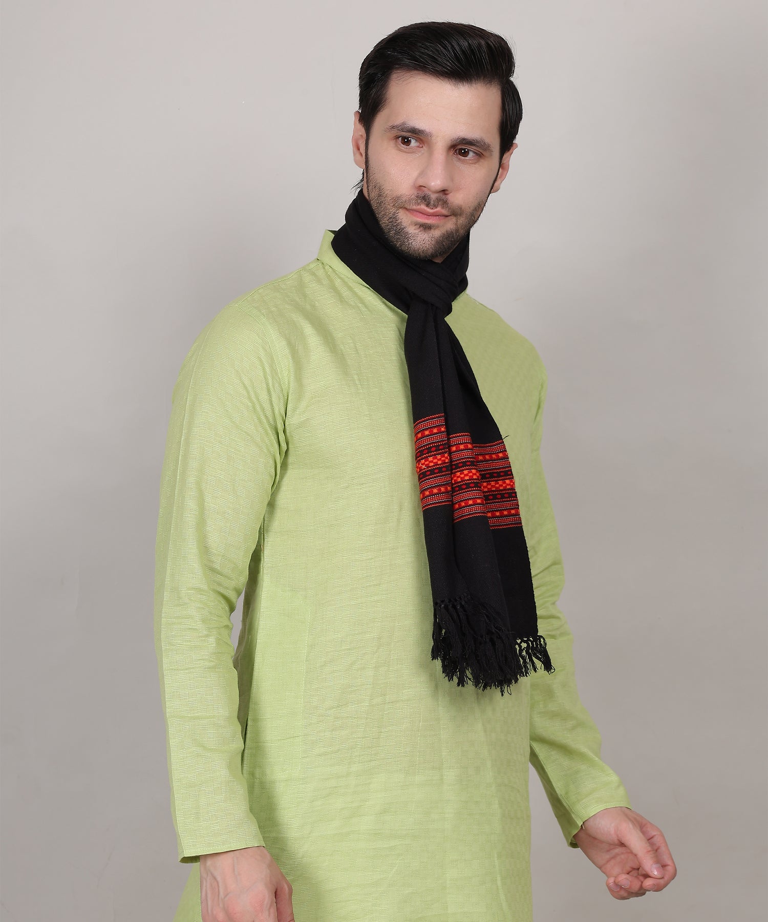Kullu Pure Handwoven Woollen Black Muffler – Featuring Premium Embroidered Patti Designs
