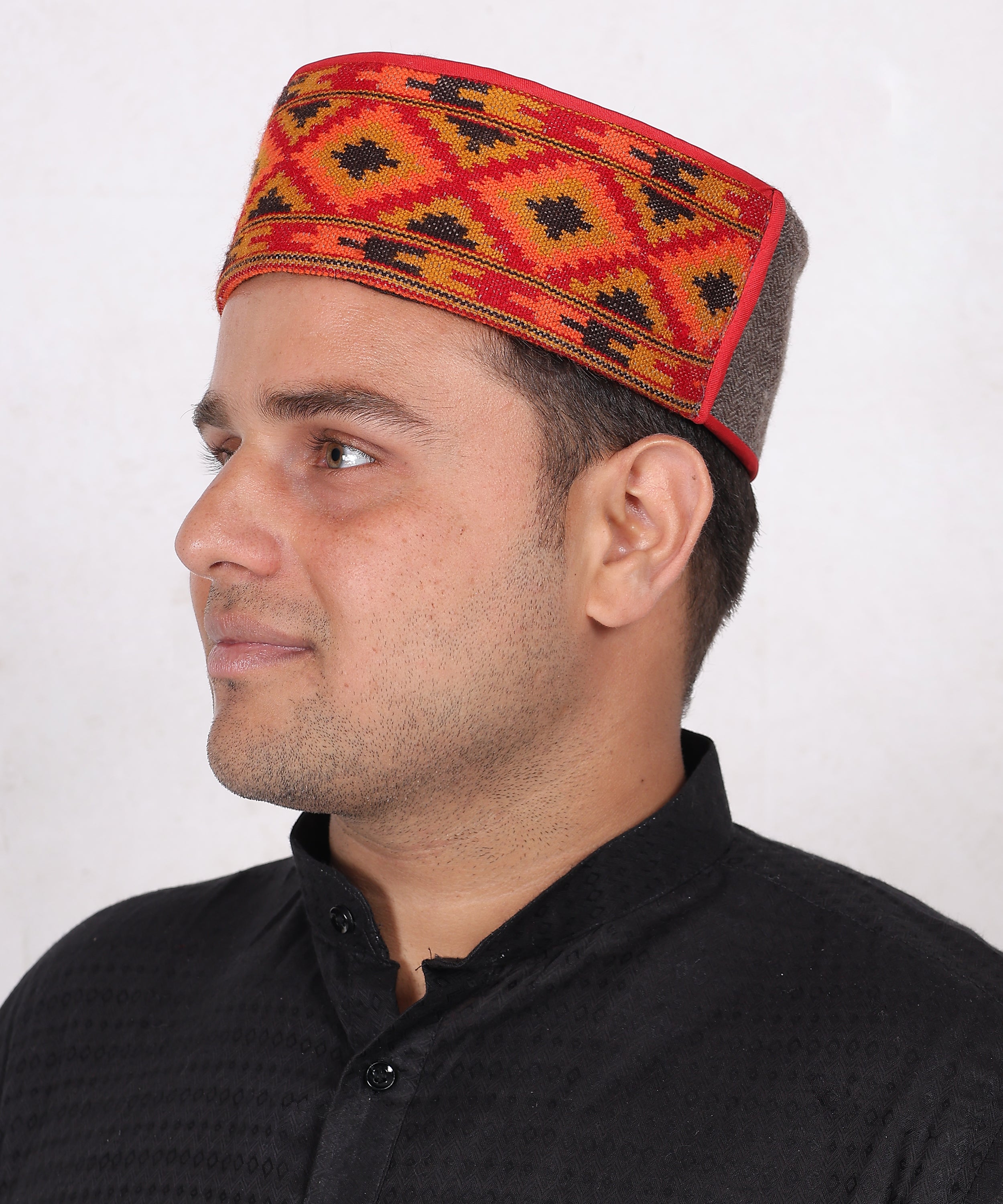 Kullu Kinnauri Handwoven Woollen Brown Topi – Ethnic Himachali Cap, Pahadi Style