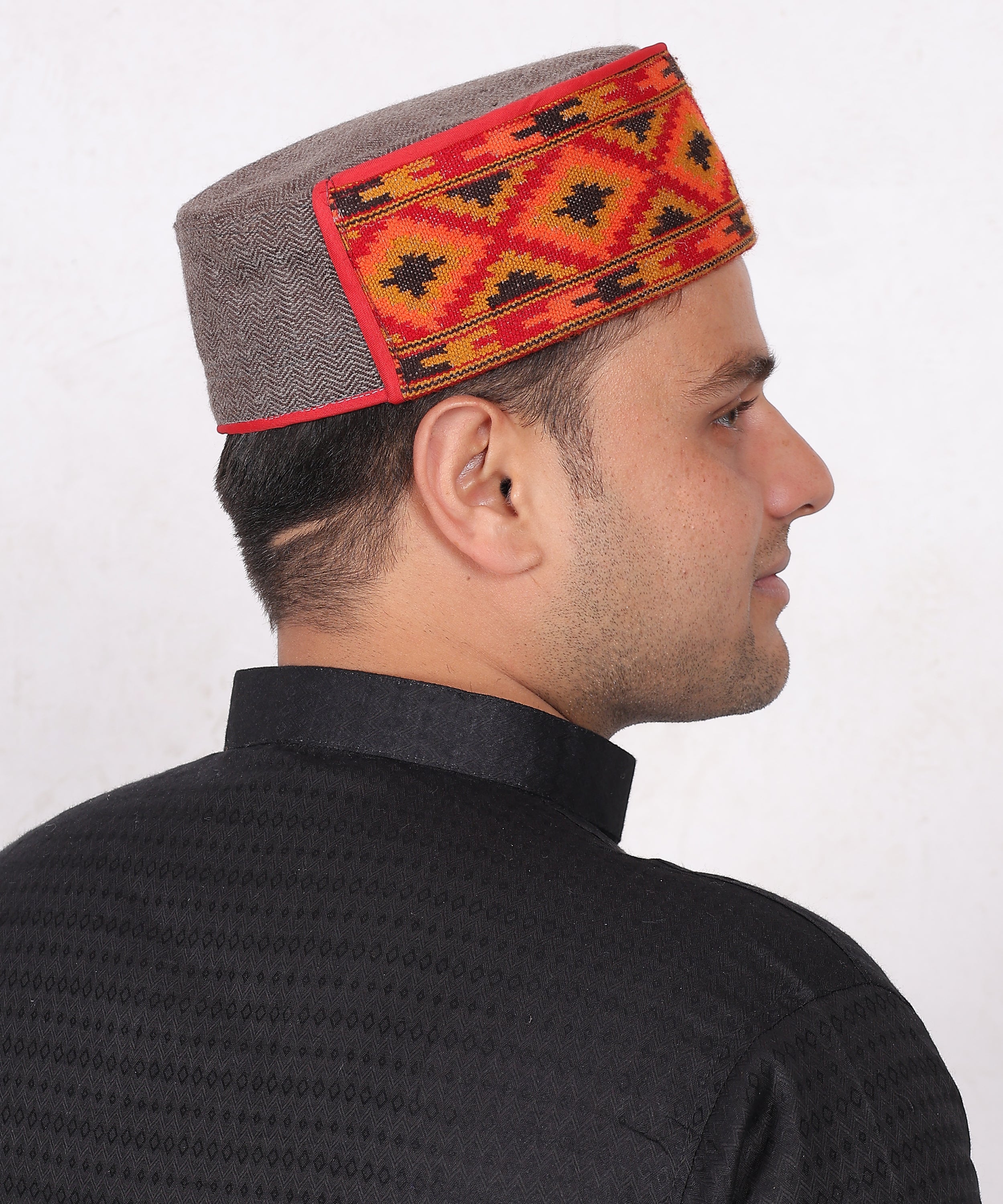 Kullu Kinnauri Handwoven Woollen Brown Topi – Ethnic Himachali Cap, Pahadi Style