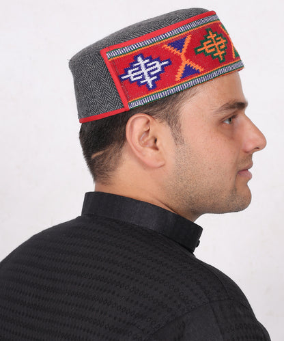 Traditional Himachali Wool Grey Cap – Kullu Kinnauri Pahadi Topi, Handcrafted in Wool