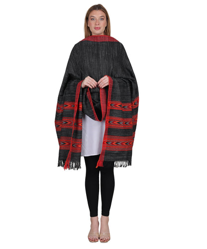 Luxury Kullu Handloom Black – Embroidered 3 Patti Pure Yak Wool Shawl