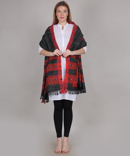 Luxury Kullu Handloom Black – Embroidered 3 Patti Pure Yak Wool Shawl