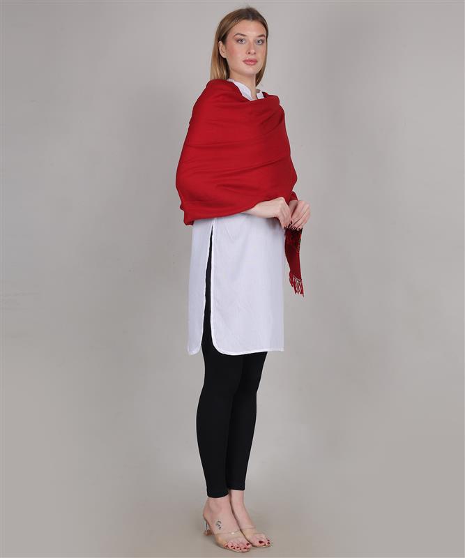 Traditional Kullu Striped Design Woollen Red Stole