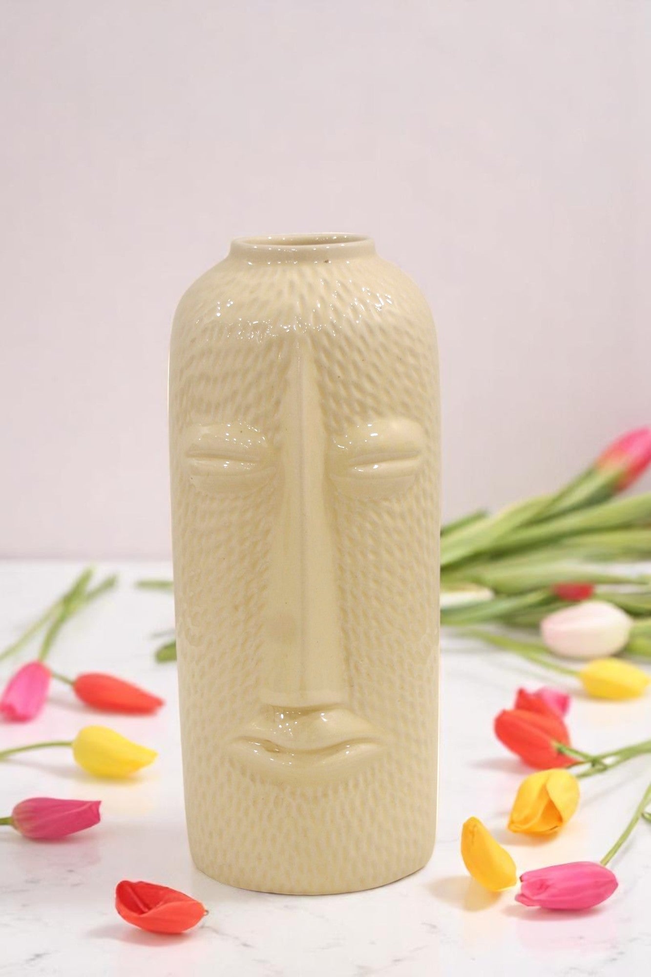 Beige Ceramic Face Shape Vase for Home Décor