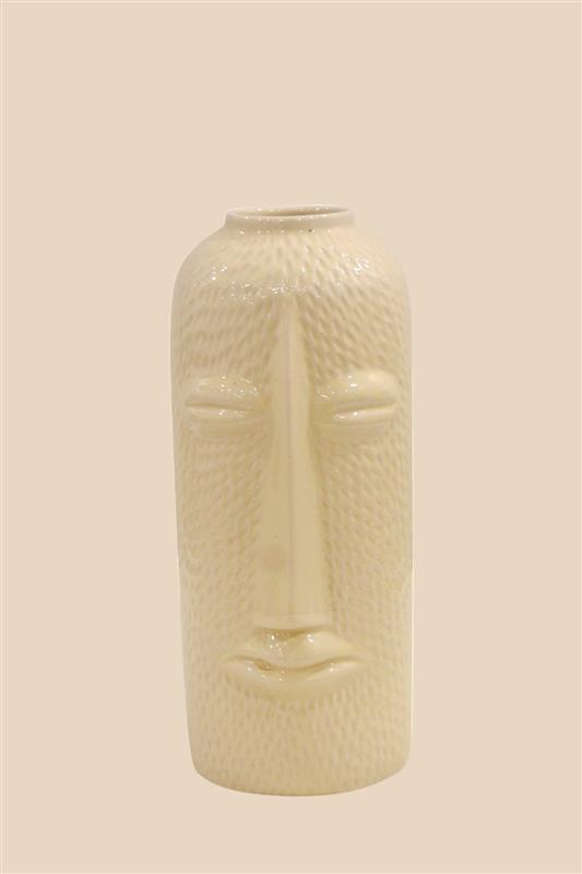 Beige Ceramic Face Shape Vase for Home Décor