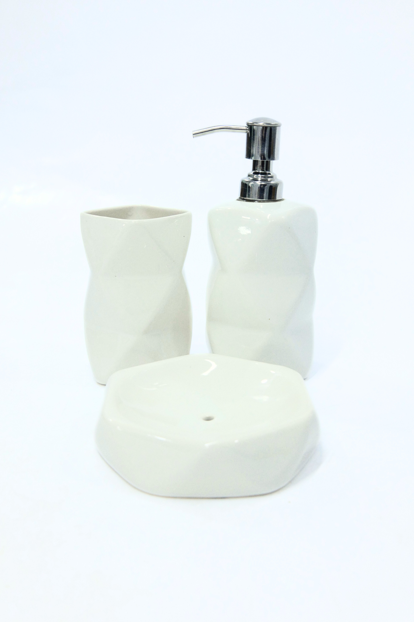 Trendy White Ceramic Bath Set of 3