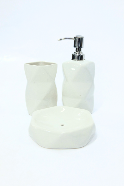 Trendy White Ceramic Bath Set of 3