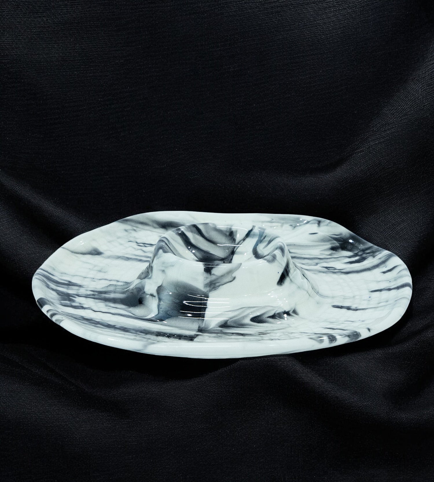 Ceramic White Embossed Marble Print Tray For Snacks