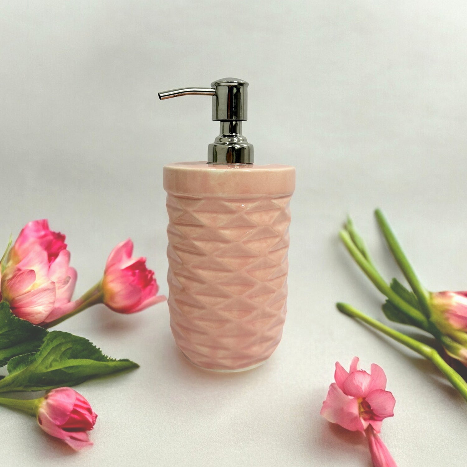 Refillable Ceramic Pink Hand Soap Dispenser with Pump