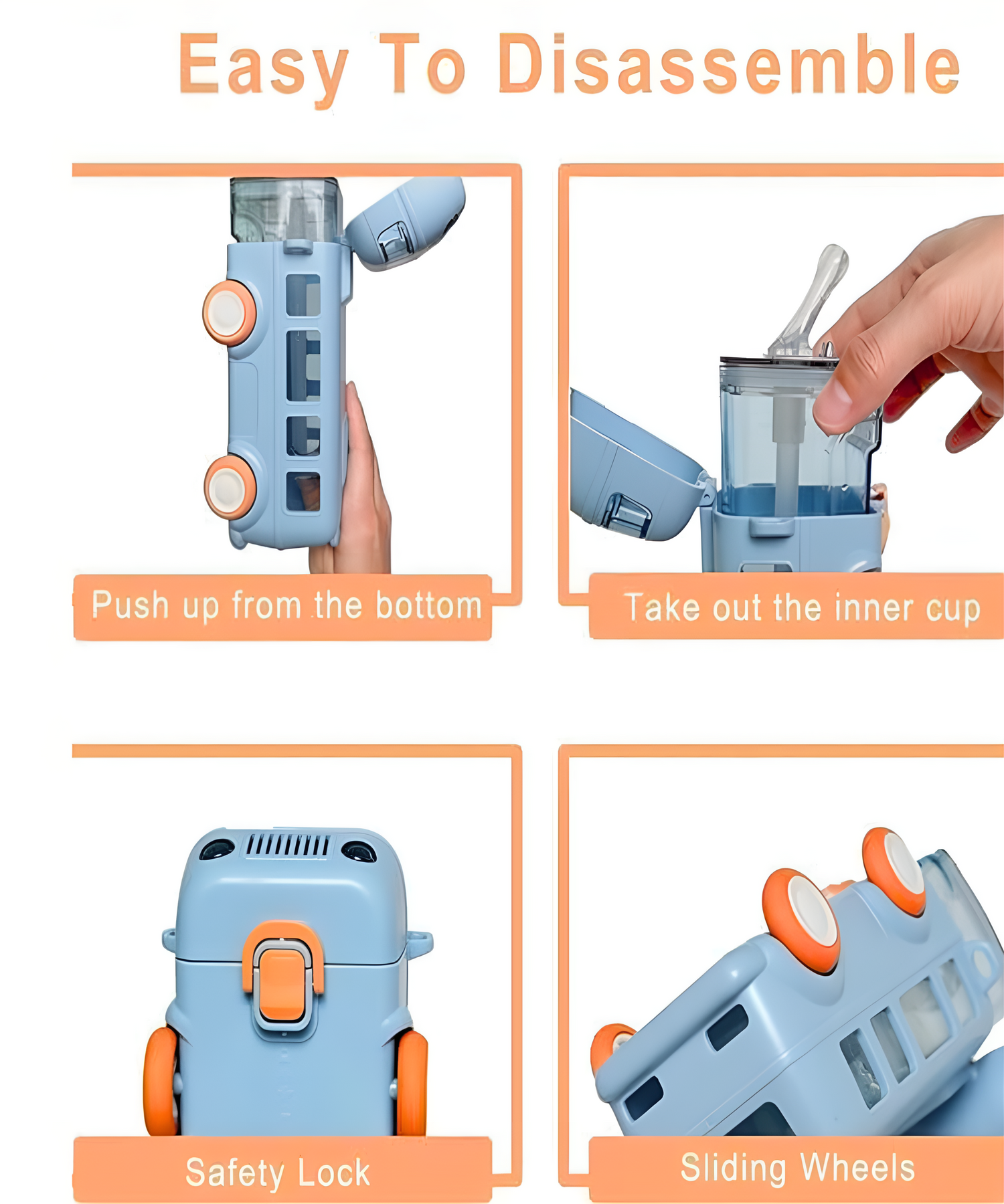 Blue Bus Shape Water Bottle for Kids with Strap, Sipper &amp; Lock