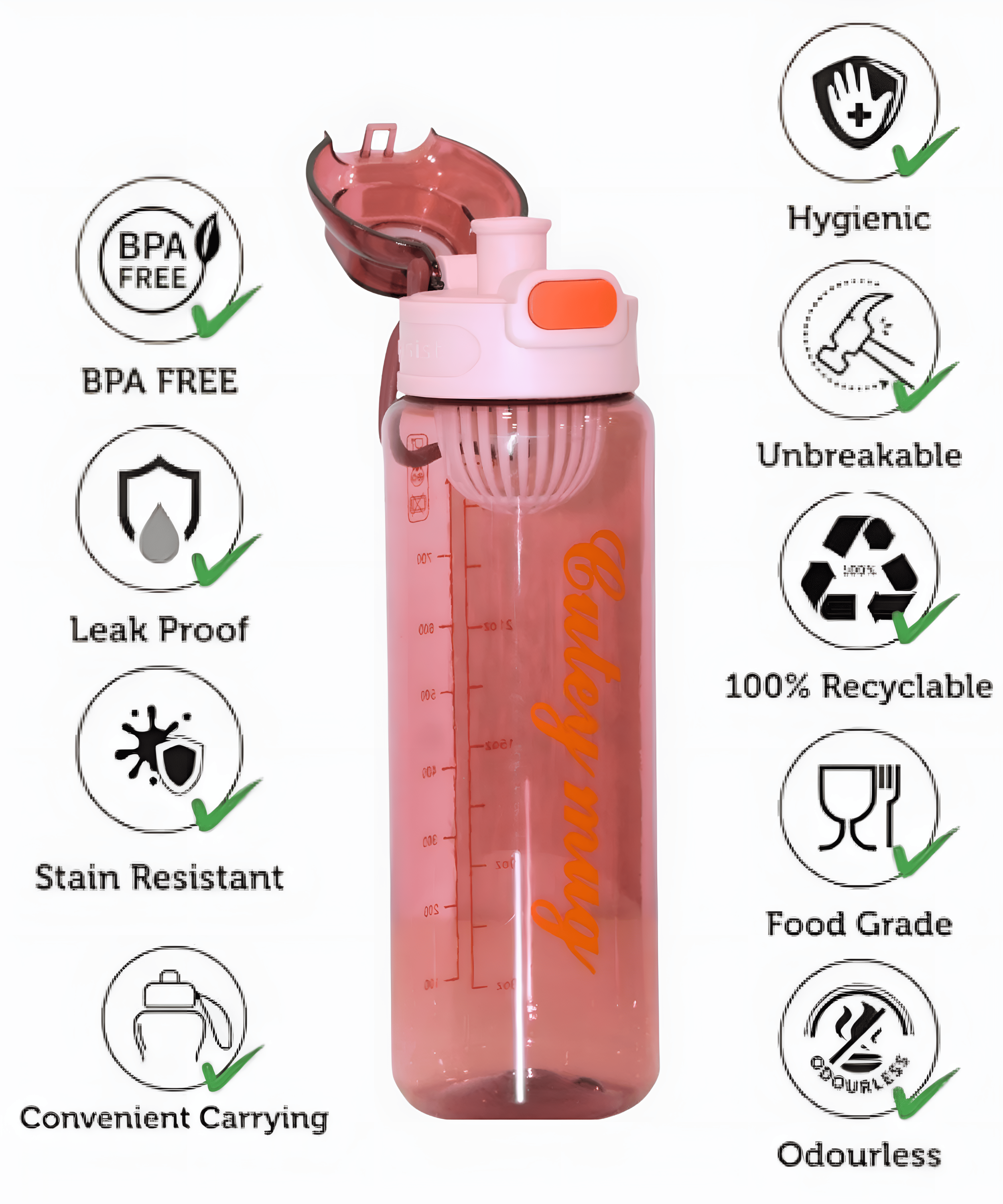 Red Transparent  Alkaline Water Bottle with Filter Mesh