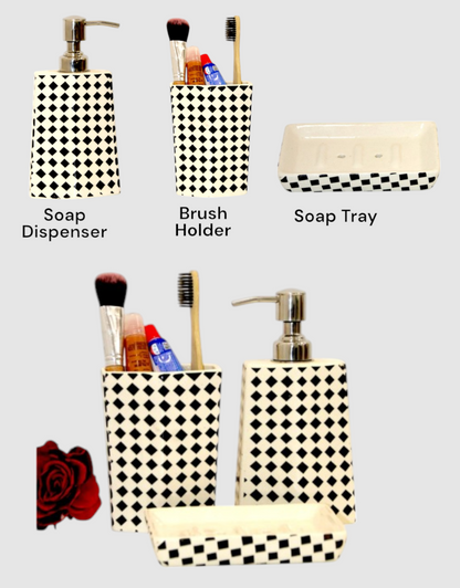 Ceramic Black &amp; White Diamond Paint Bath Set of 3