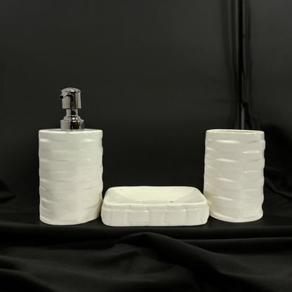 Modern Round White Ceramic Bath Set - Set of 3