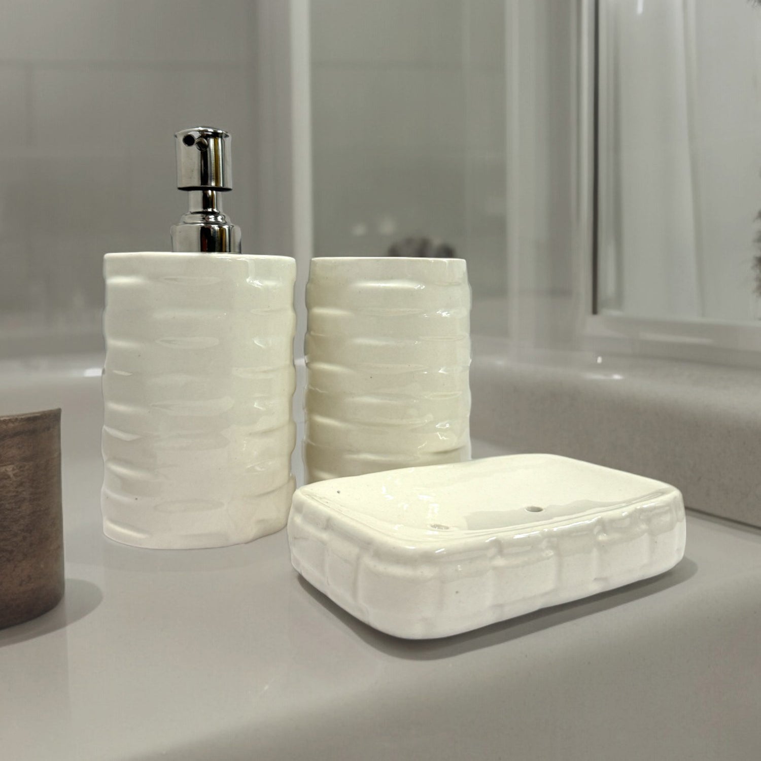 Modern Round White Ceramic Bath Set - Set of 3