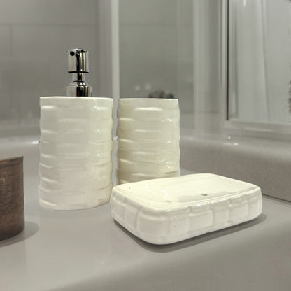 Modern Round White Ceramic Bath Set - Set of 3