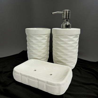 Modern Round White Ceramic Bath Set - Set of 3
