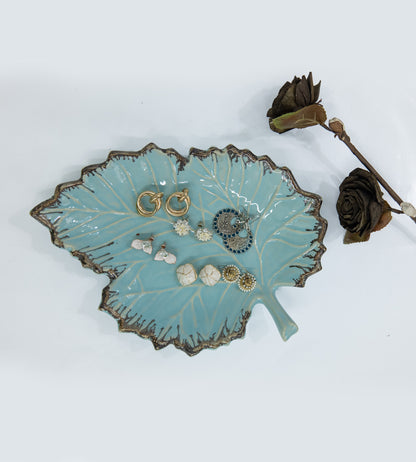 Ceramic Blue Leaf Shape Multipurpose Tray