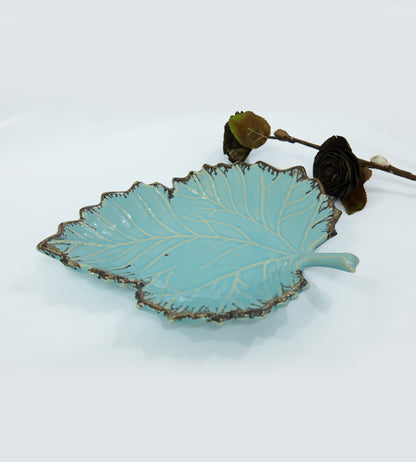Ceramic Blue Leaf Shape Multipurpose Tray