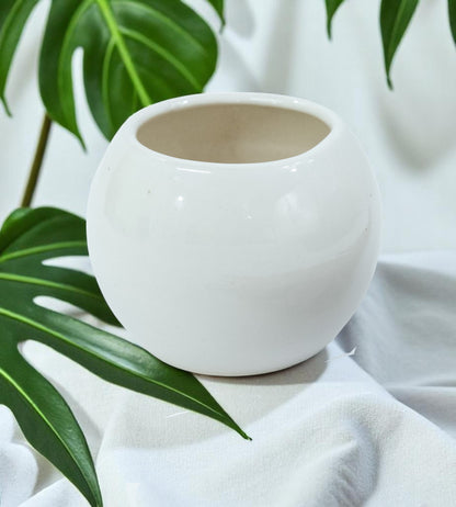Elegant White Round Small Ceramic Pot