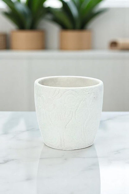 White Ceramic Pot – Unique Intricate Design for Your Home