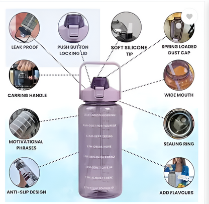 Purple 2-Ltr Sports Water Bottle Leak Proof with Handle and Straw